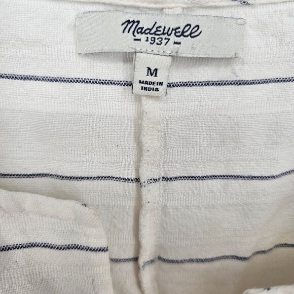 Madewell Cream Striped Tie Short Sleeve Woven Cotton Coastal Beach Boho Dress M - Picture 5 of 9